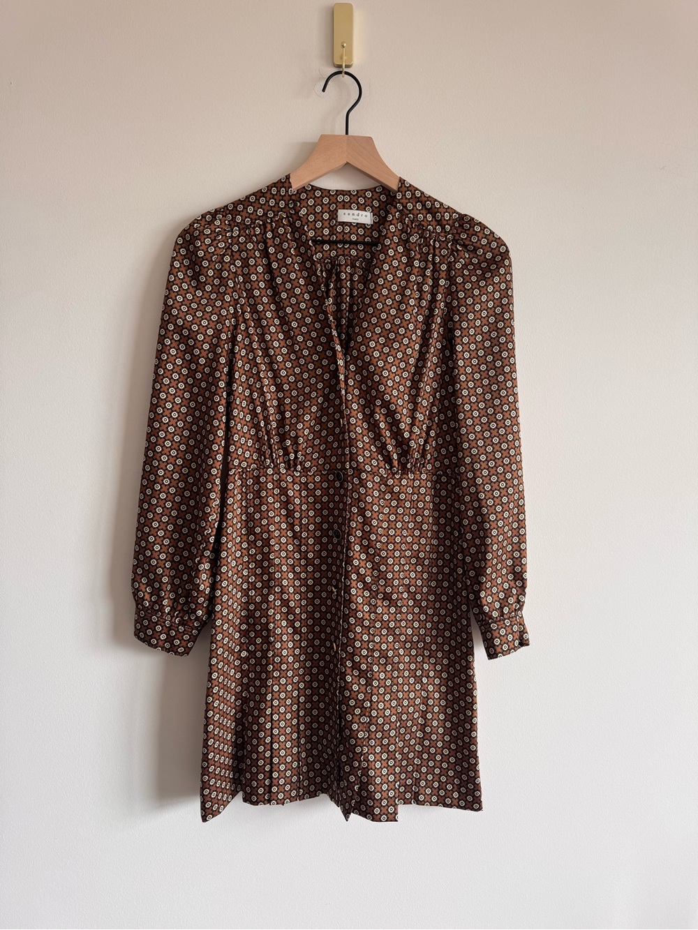 Sandro | Bruns Perrine Printed Satin Button-Front Mini Dress ~ US 4 - Picture 7 of 12